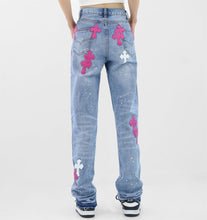 Load image into Gallery viewer, Crucified in Christ Distressed, Washed, Embroidered Cross Women&#39;s Jeans
