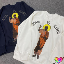 Load image into Gallery viewer, Jesus Is King Raised Men&#39;s Sweatshirt
