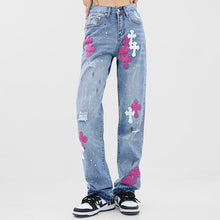 Load image into Gallery viewer, Crucified in Christ Distressed, Washed, Embroidered Cross Women&#39;s Jeans
