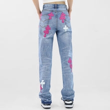 Load image into Gallery viewer, Crucified in Christ Distressed, Washed, Embroidered Cross Women&#39;s Jeans
