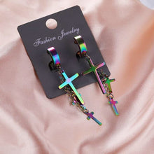 Load image into Gallery viewer, 3 Cross Gold Stainless Steel Earrings
