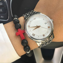 Load image into Gallery viewer, Black Onyx Red Cross Fashion Statement Bracelet
