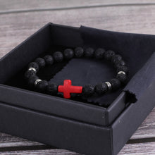 Load image into Gallery viewer, Black Onyx Red Cross Fashion Statement Bracelet
