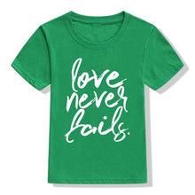 Load image into Gallery viewer, Love Never Fails Children&#39;s Tshirt
