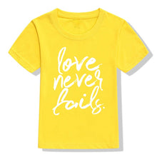 Load image into Gallery viewer, Love Never Fails Children&#39;s Tshirt
