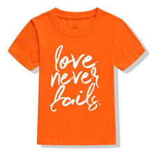 Load image into Gallery viewer, Love Never Fails Children&#39;s Tshirt
