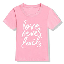 Load image into Gallery viewer, Love Never Fails Children&#39;s Tshirt
