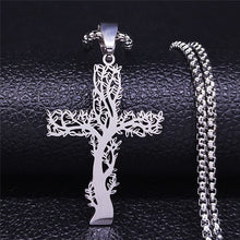 Load image into Gallery viewer, Tree of Life Cross Stainless Steel Chain Necklace
