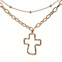 Load image into Gallery viewer, 18K Gold Plated Hammered Cross Necklace
