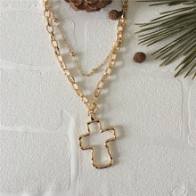 Load image into Gallery viewer, 18K Gold Plated Hammered Cross Necklace
