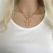 Load image into Gallery viewer, 18K Gold Plated Hammered Cross Necklace
