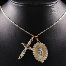 Load image into Gallery viewer, 18K Jesus and Mary Immaculate Conception Free of Sin Gold Plated Necklace
