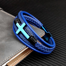 Load image into Gallery viewer, NAME CUSTOMIZATION AVAILABLE Bold Cross Stainless Steel Patina Leather Fashion Bracelet
