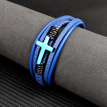 Load image into Gallery viewer, NAME CUSTOMIZATION AVAILABLE Bold Cross Stainless Steel Patina Leather Fashion Bracelet
