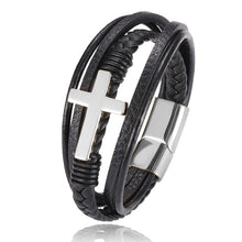 Load image into Gallery viewer, NAME CUSTOMIZATION AVAILABLE Bold Cross Stainless Steel Patina Leather Fashion Bracelet
