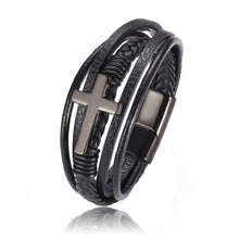 Load image into Gallery viewer, NAME CUSTOMIZATION AVAILABLE Bold Cross Stainless Steel Patina Leather Fashion Bracelet
