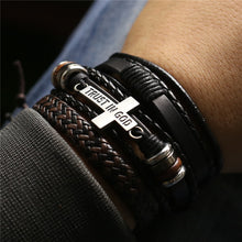 Load image into Gallery viewer, Trust God Chic Men&#39;s Leather Bracelet Set
