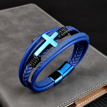 Load image into Gallery viewer, NAME CUSTOMIZATION AVAILABLE Bold Cross Stainless Steel Patina Leather Fashion Bracelet
