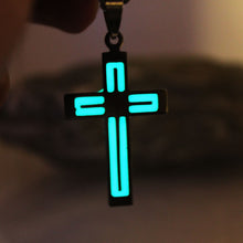 Load image into Gallery viewer, Be the Light Glow In The Dark Black Stainless Steel Cross Chain Necklace
