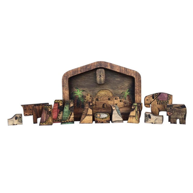 Coffee Table Top Wood Nativity Set